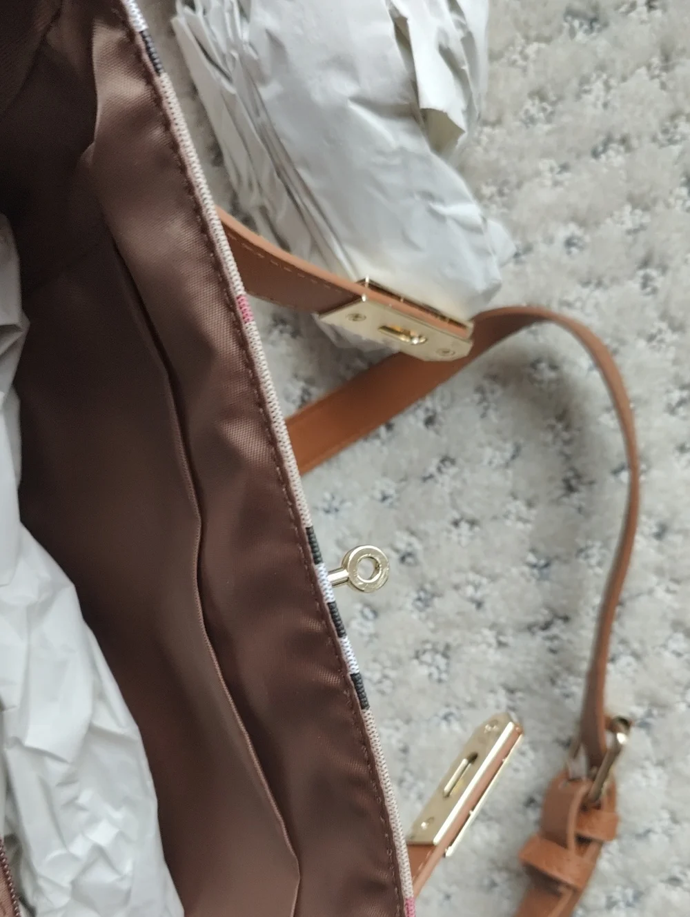 NWT Classic Plaid Top-Handle Crossbody Bag in Tan